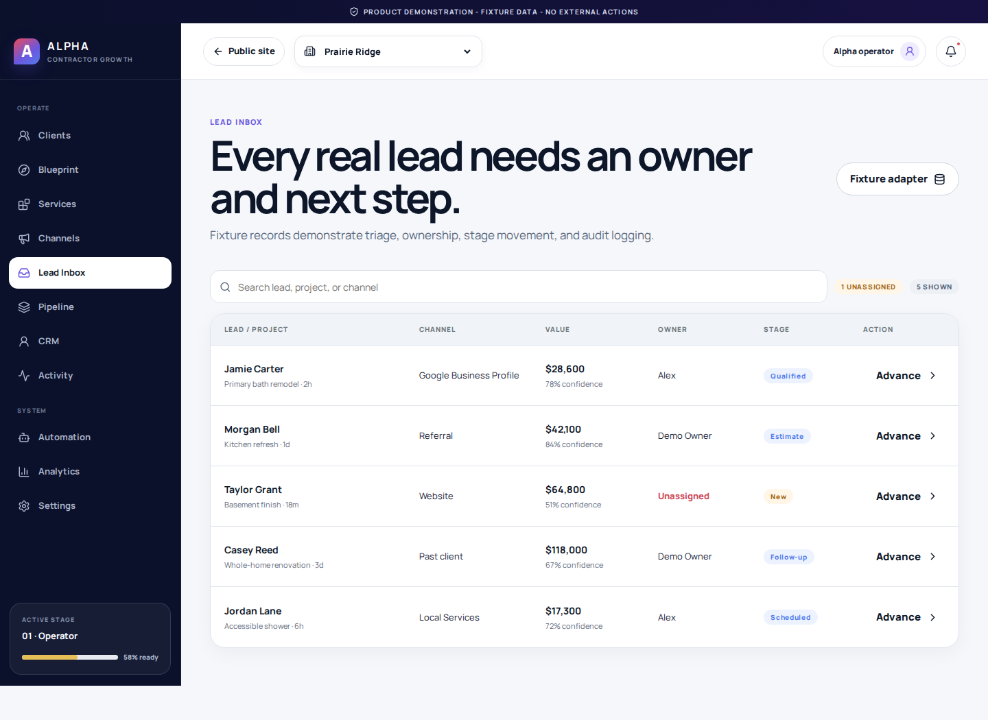 Illustrative Alpha lead inbox